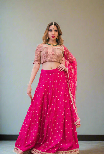 Pink Elegant Tapeta Silk Lehenga Set with Sequins & Zari Embroidery ClothsVilla
