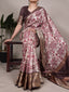 Pink Elegant Tasar Silk Printed Saree with Viscose Border & Unstitched Blouse – 5.5 Meter Traditional Silk Saree ClothsVilla