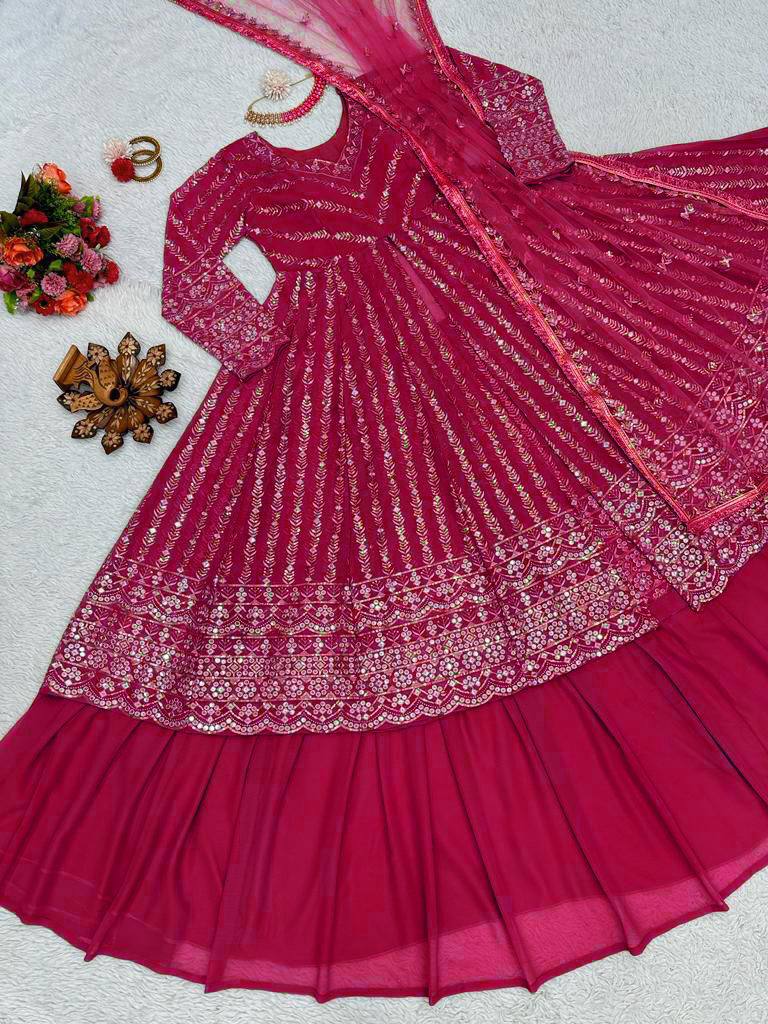 Pink Elegant Thread & Sequin Work Lehenga Choli Set ClothsVilla