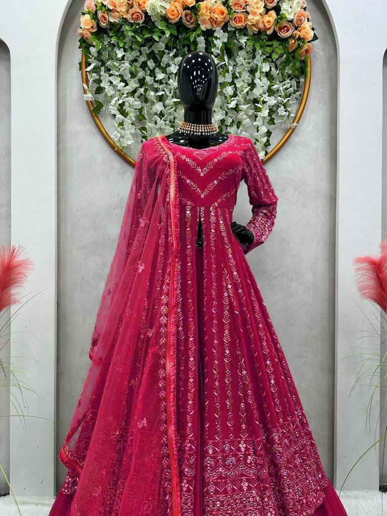 Pink Elegant Thread & Sequin Work Lehenga Choli Set Secondary image