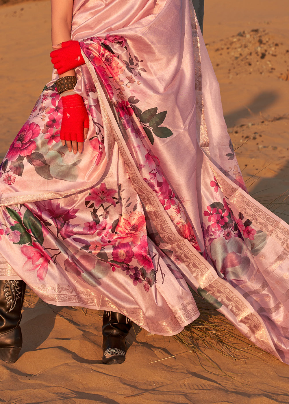 Pink Elegant Tussar Silk Blend Saree with Blouse Piece ClothsVilla