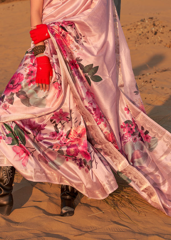 Pink Elegant Tussar Silk Blend Saree with Blouse Piece ClothsVilla