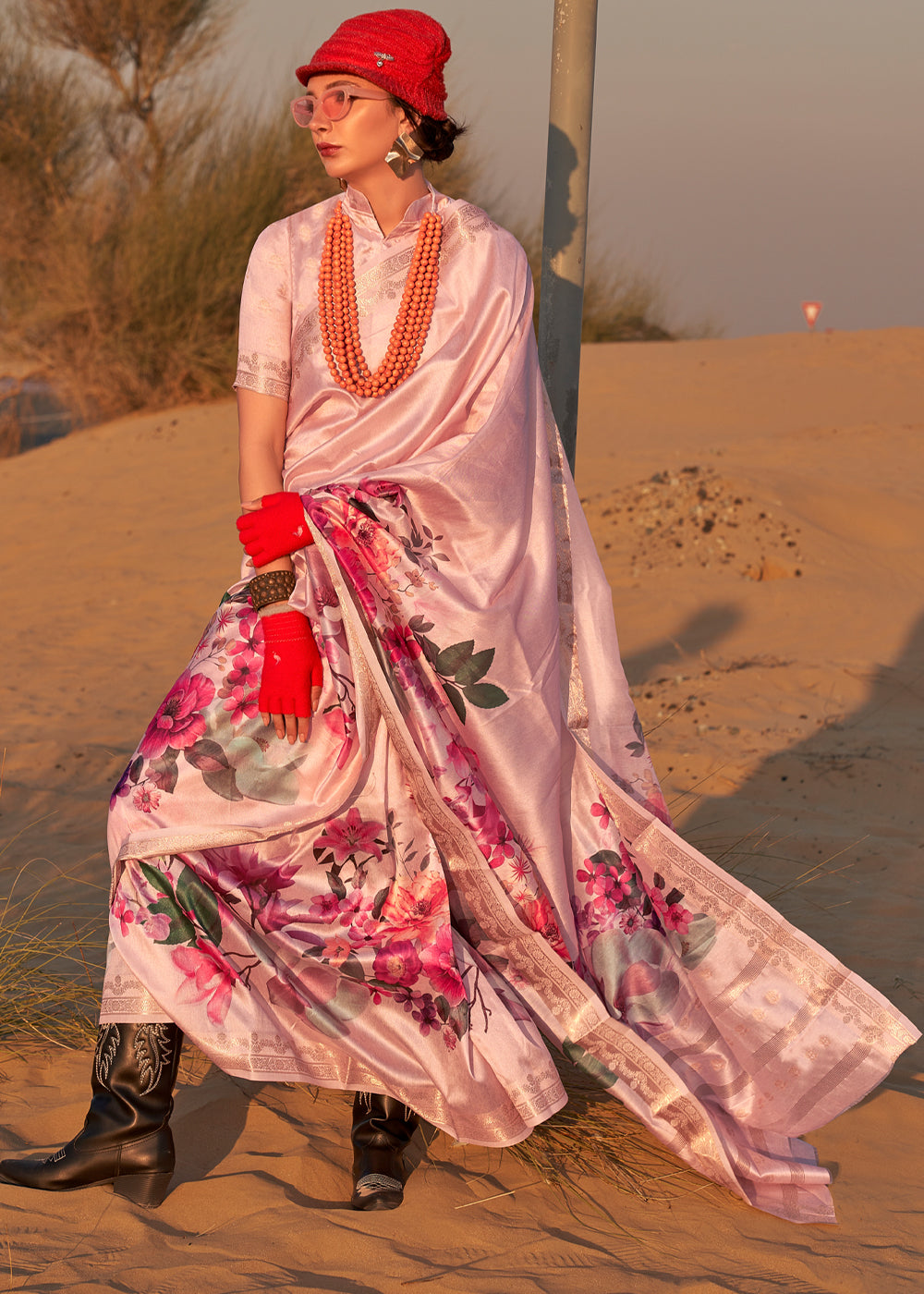 Pink Elegant Tussar Silk Blend Saree with Blouse Piece ClothsVilla