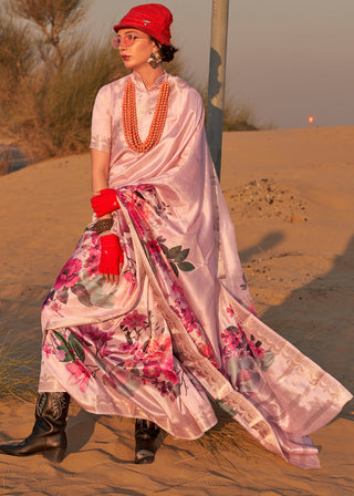 Pink Elegant Tussar Silk Blend Saree with Blouse Piece ClothsVilla