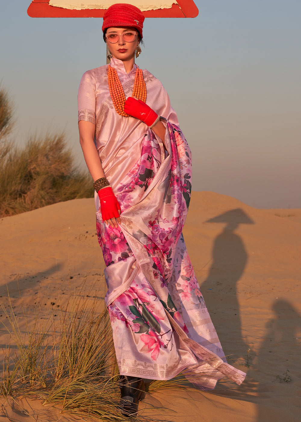 Pink Elegant Tussar Silk Blend Saree with Blouse Piece ClothsVilla