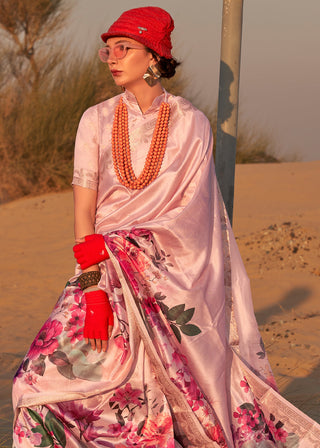 Pink Elegant Tussar Silk Blend Saree with Blouse Piece ClothsVilla