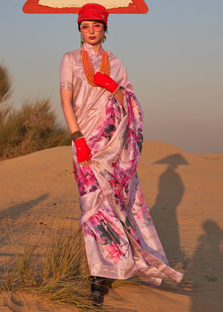 Pink Elegant Tussar Silk Blend Saree with Blouse Piece ClothsVilla