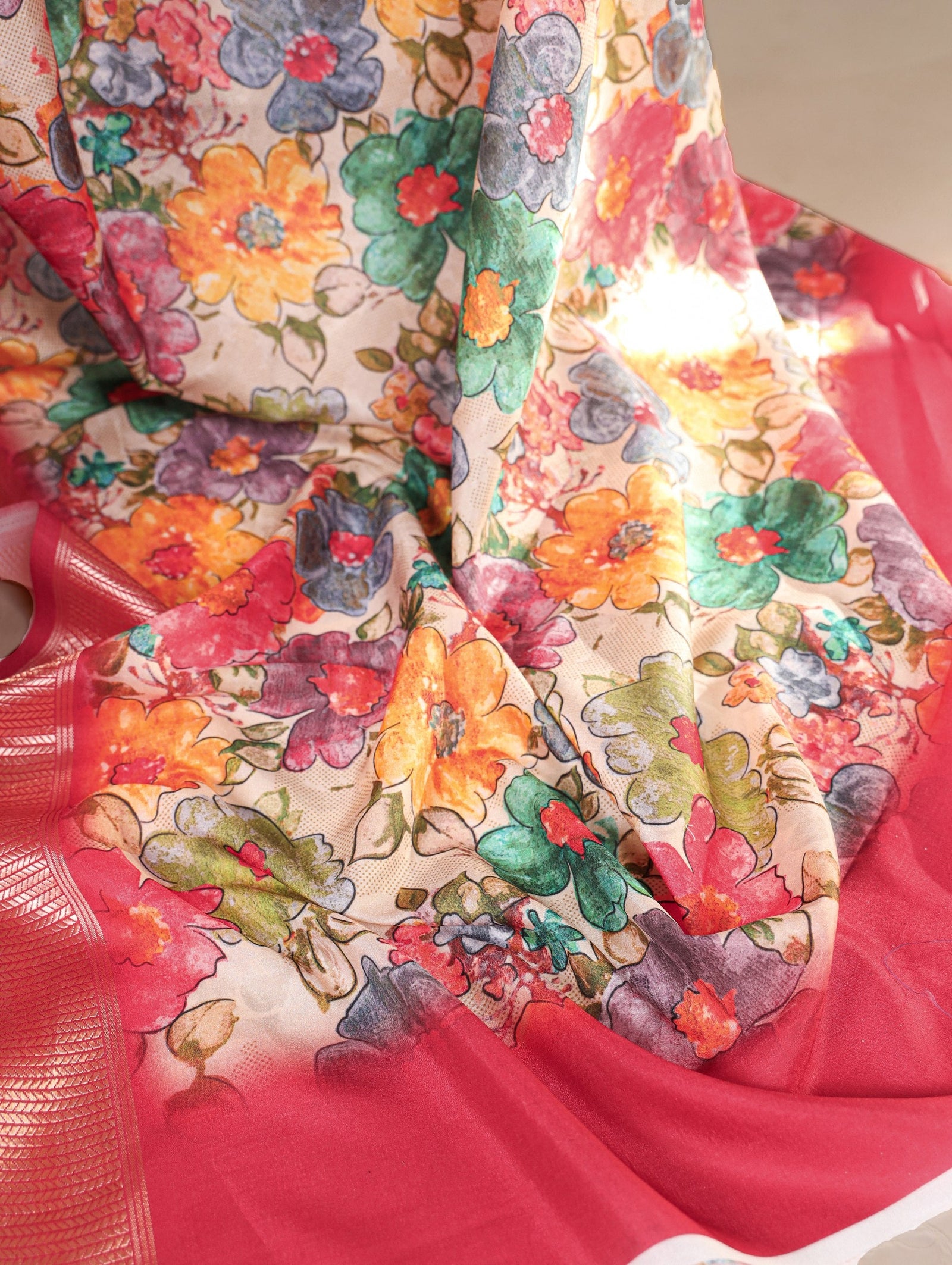 Pink Elegant Tussar Silk Floral Printed Saree with Viscose Border ClothsVilla