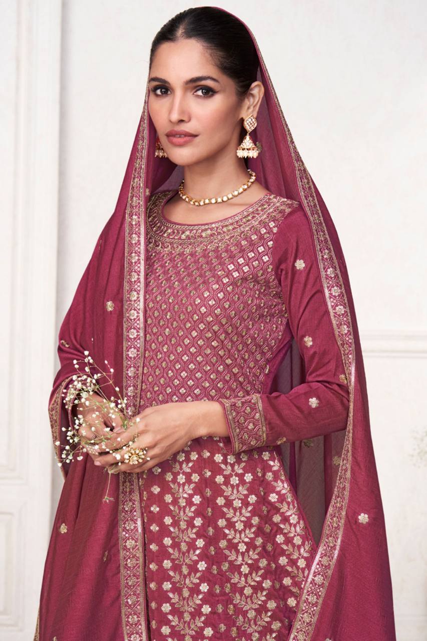 Pink Elegant Vichitra Embroidered Suit Set – Full Stitched with Dupatta Secondary image