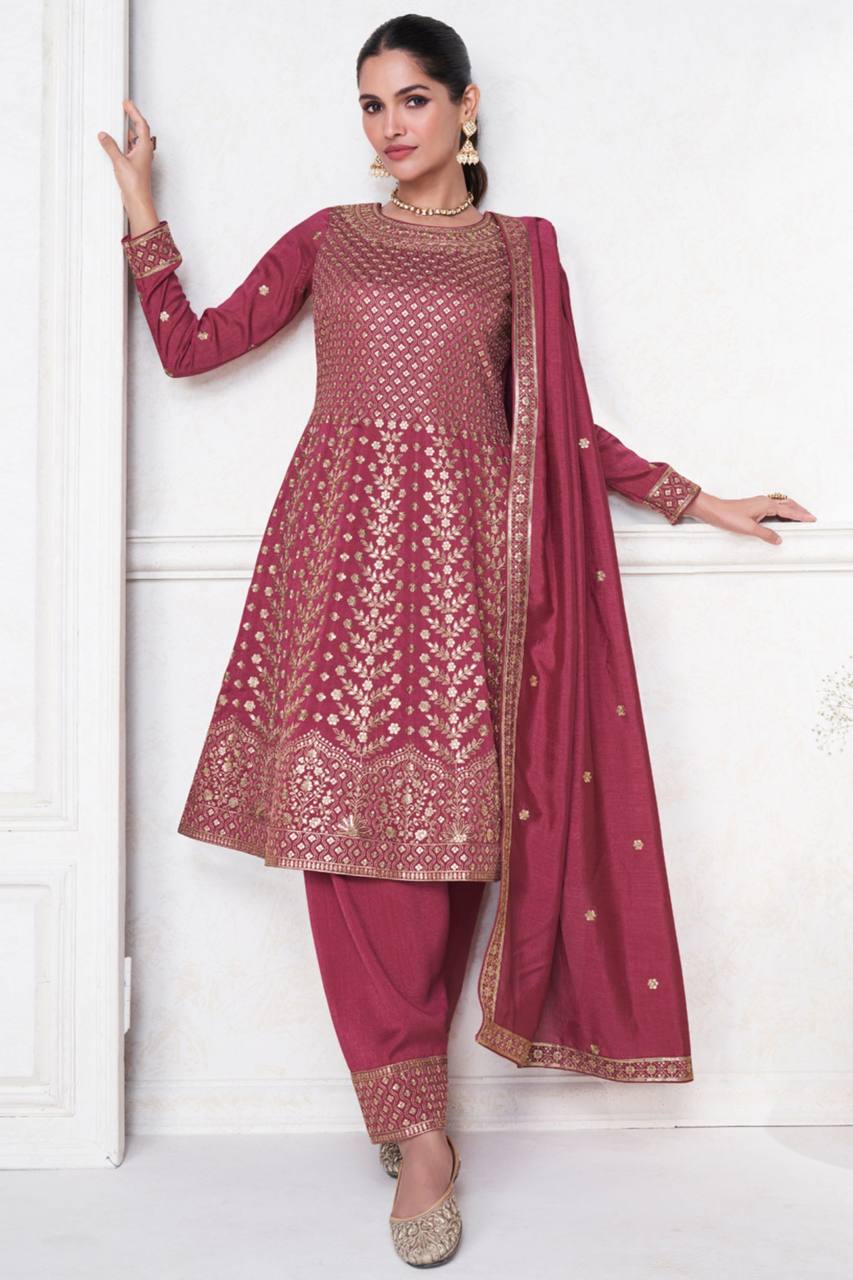 Pink Elegant Vichitra Embroidered Suit Set – Full Stitched with Dupatta ClothsVilla Main image