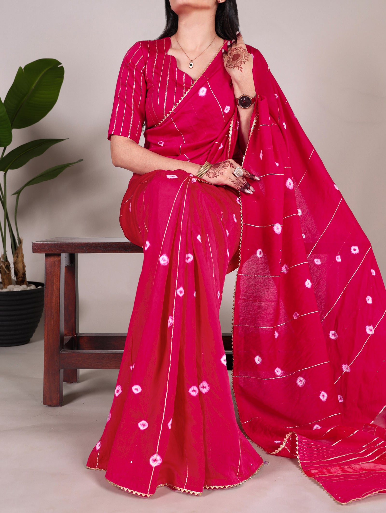 Pink Elegant Viscose Chanderi Saree with Sequins, Zari Line, and Gota Patti Lace Border