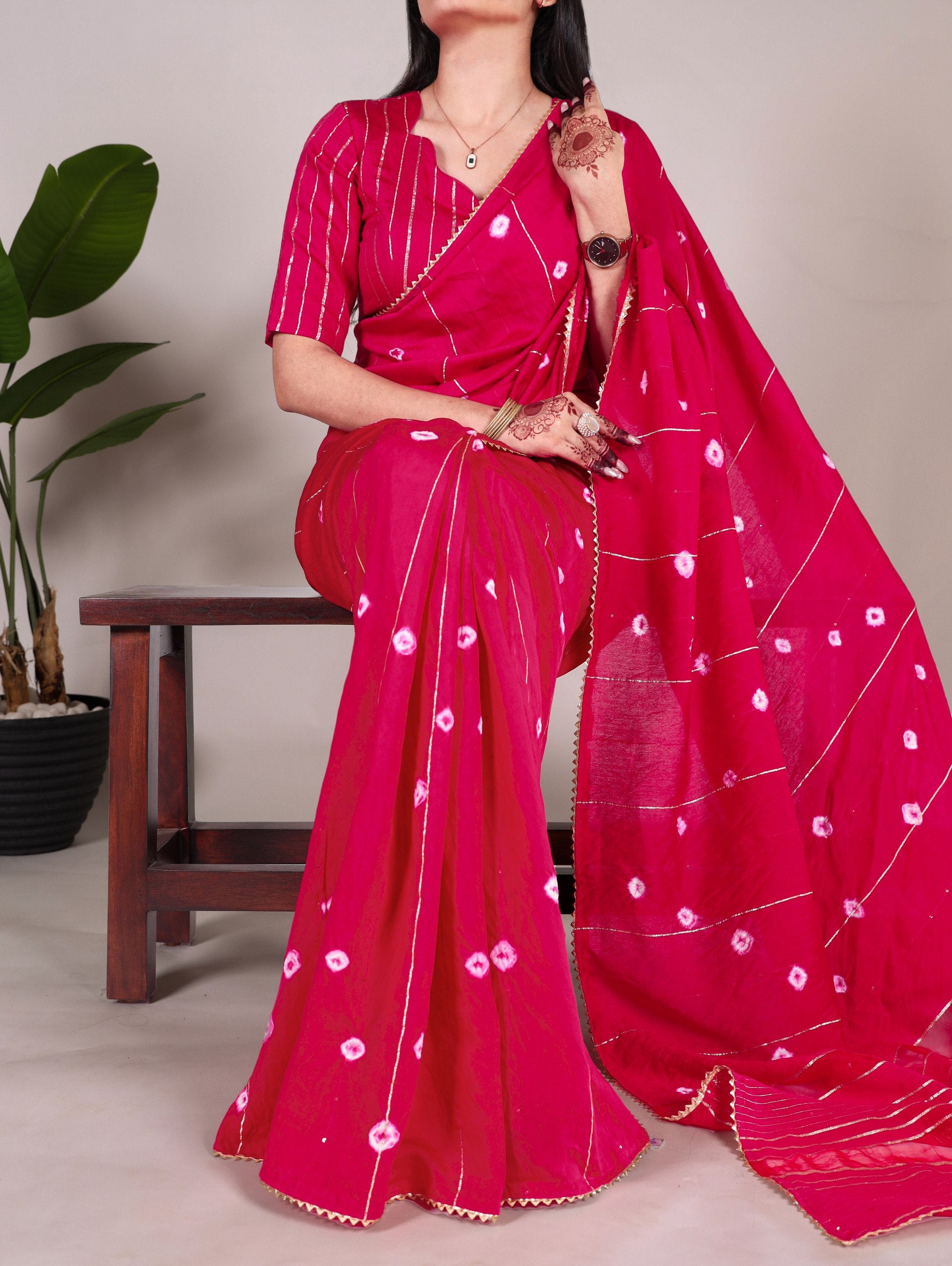 Pink Elegant Viscose Chanderi Saree with Sequins, Zari Line, and Gota Patti Lace Border Main image