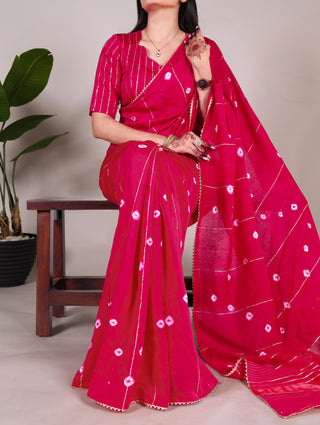 Pink Elegant Viscose Chanderi Saree with Sequins, Zari Line, and Gota Patti Lace Border