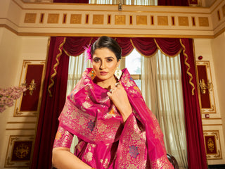 Pink Elegant Women's Pure Soft Banarasi Silk Paithani Saree with Intricate Zari Weaving ClothsVilla