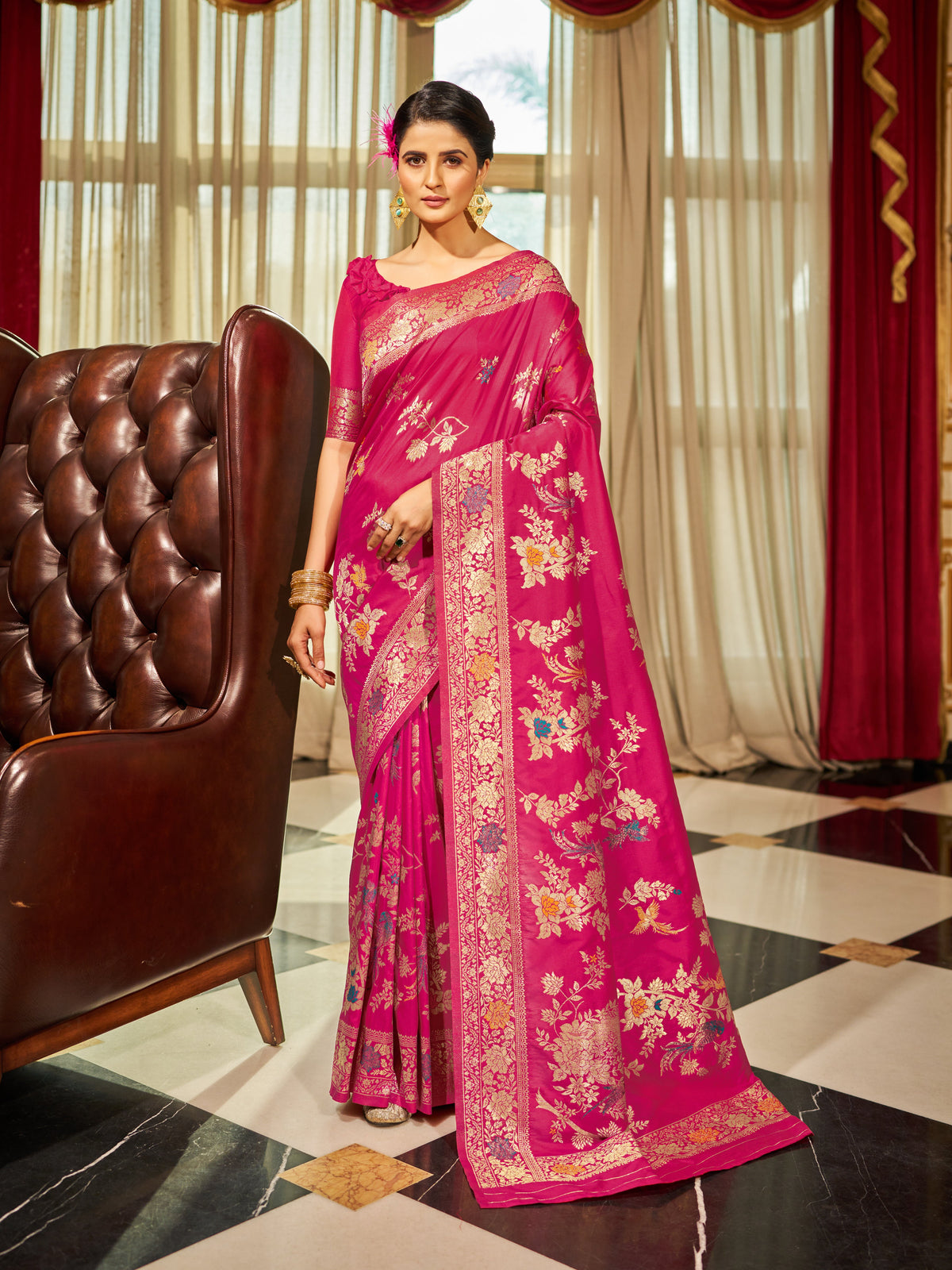 Pink Elegant Women's Pure Soft Banarasi Silk Paithani Saree with Intricate Zari Weaving ClothsVilla Main image
