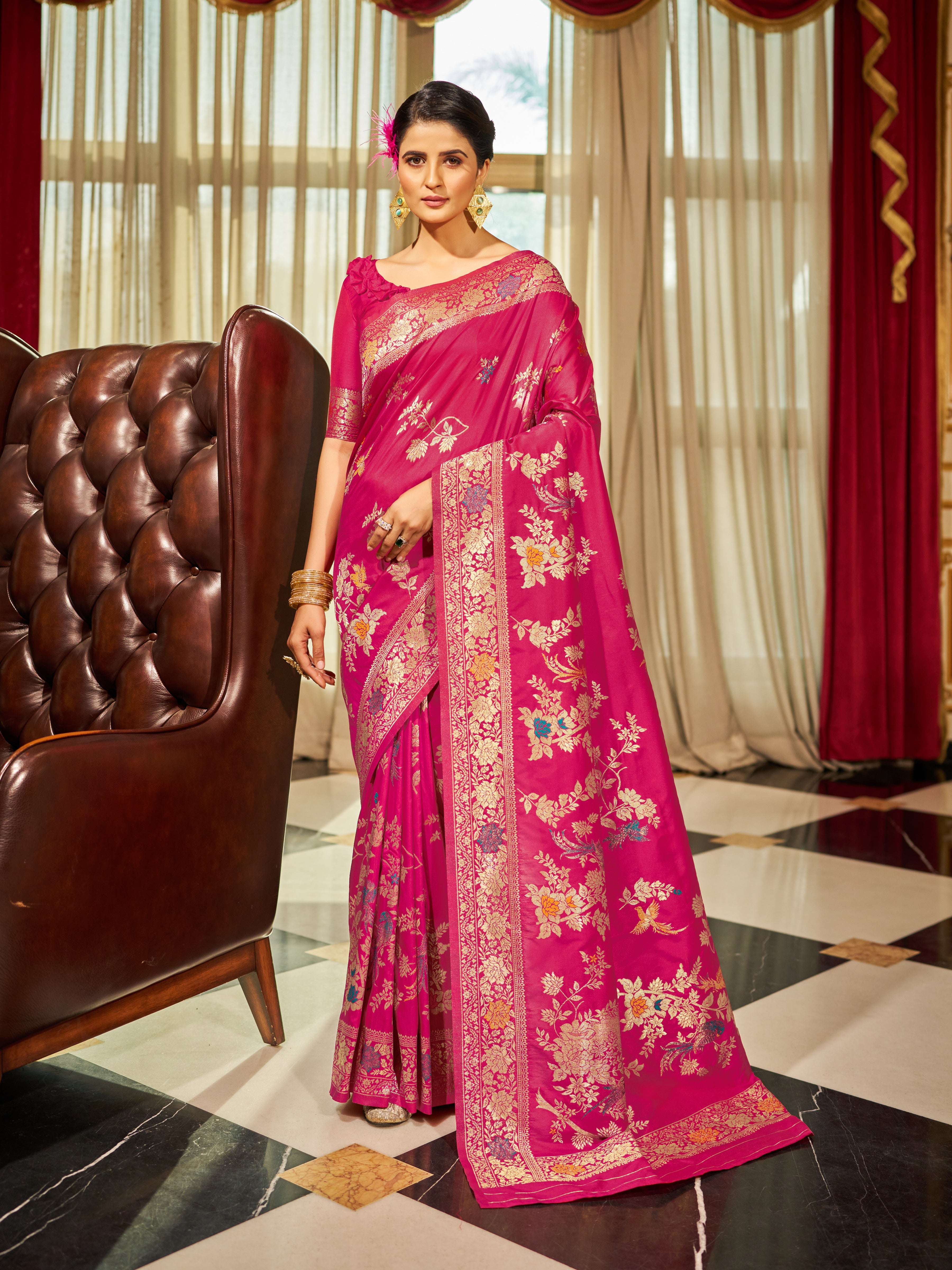 Pink Elegant Women's Pure Soft Banarasi Silk Paithani Saree with Intricate Zari Weaving ClothsVilla Main image