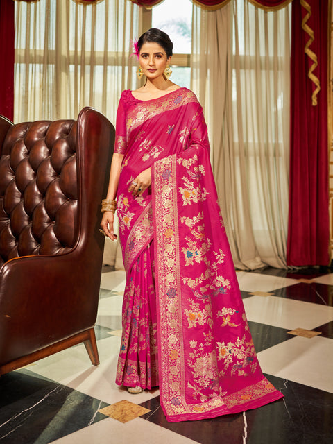 Pink Elegant Women's Pure Soft Banarasi Silk Paithani Saree with Intricate Zari Weaving ClothsVilla Main image