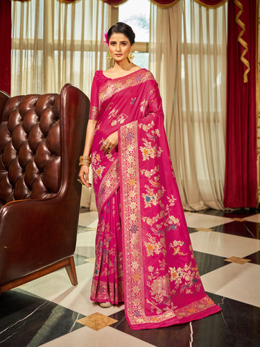 Pink Elegant Women's Pure Soft Banarasi Silk Paithani Saree with Intricate Zari Weaving ClothsVilla