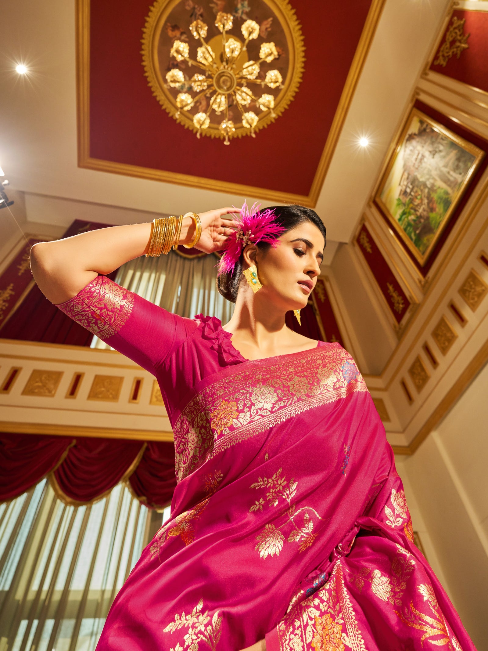 Pink Elegant Women's Pure Soft Banarasi Silk Paithani Saree with Intricate Zari Weaving ClothsVilla