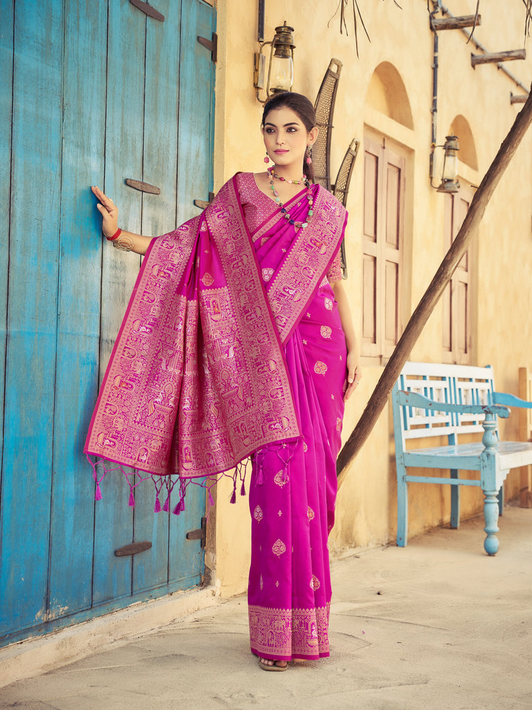 Pink Elegant Zari Woven Cotton Slub Saree with Georgette Blouse ClothsVilla