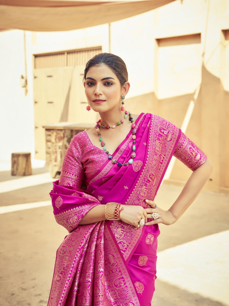 Pink Elegant Zari Woven Cotton Slub Saree with Georgette Blouse ClothsVilla