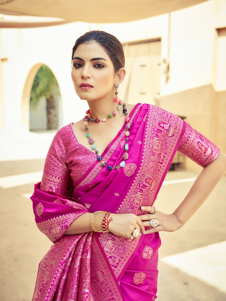 Pink Elegant Zari Woven Cotton Slub Saree with Georgette Blouse ClothsVilla