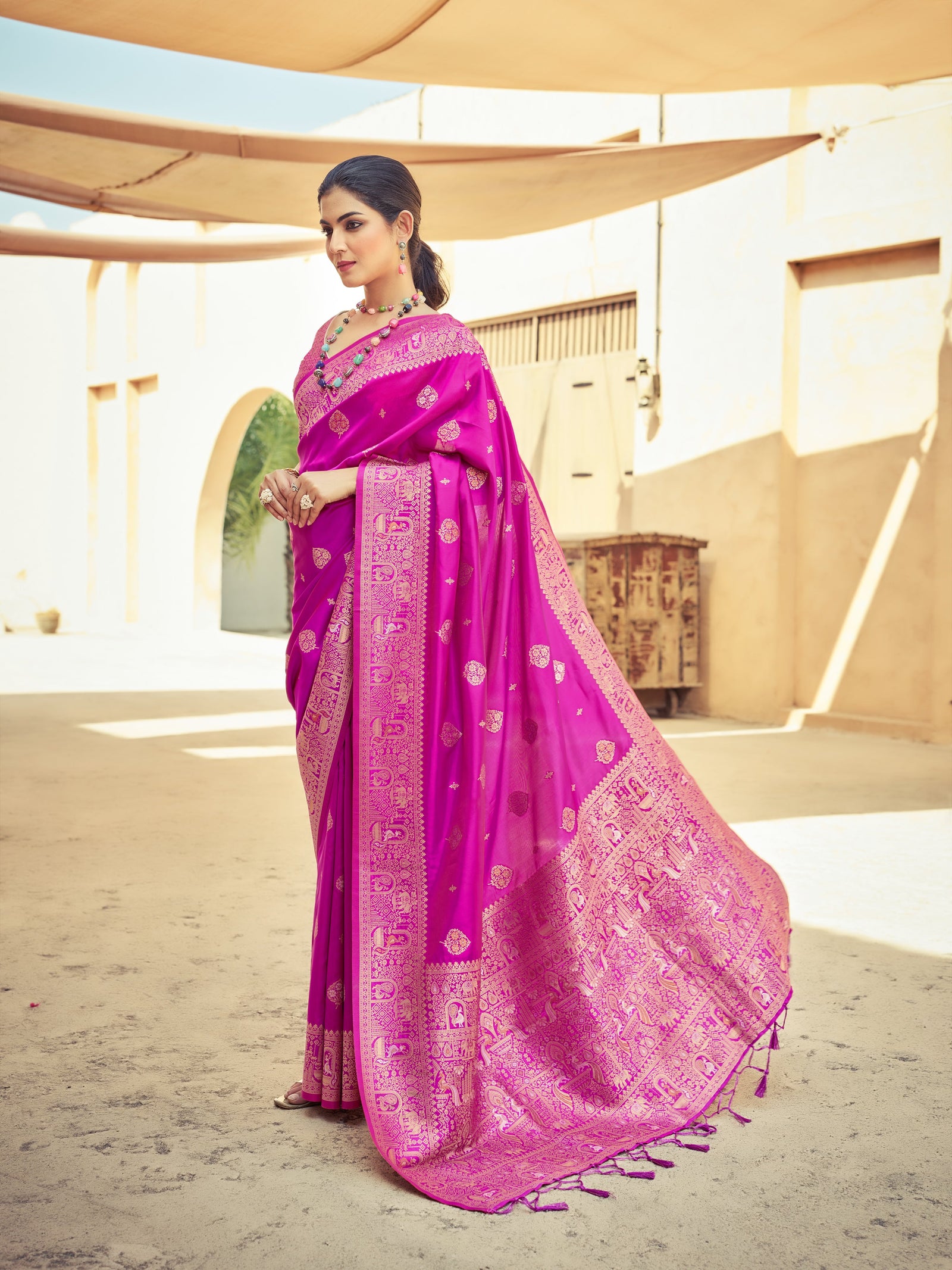 Pink Elegant Zari Woven Cotton Slub Saree with Georgette Blouse ClothsVilla