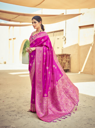 Pink Elegant Zari Woven Cotton Slub Saree with Georgette Blouse ClothsVilla