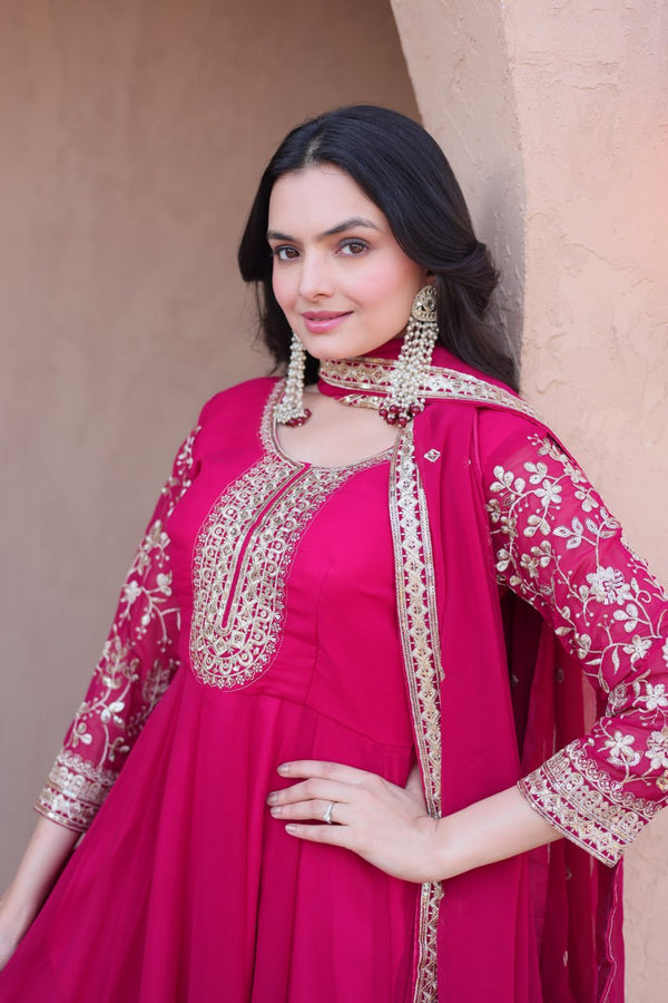 Pink Embroidered Anarkali Gown ClothsVilla