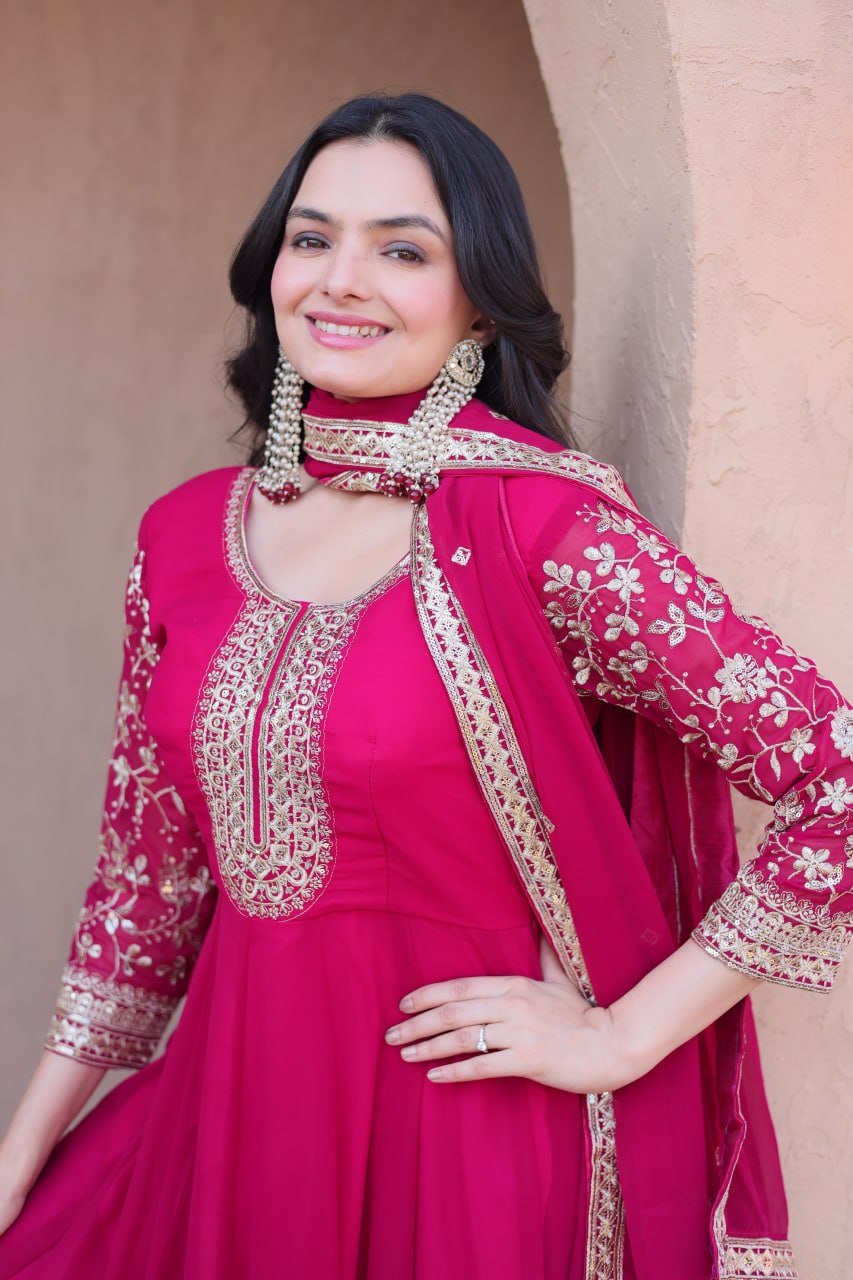 Pink Embroidered Anarkali Gown ClothsVilla