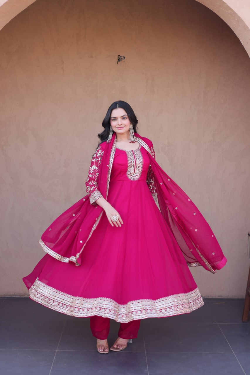 Pink Embroidered Anarkali Gown ClothsVilla