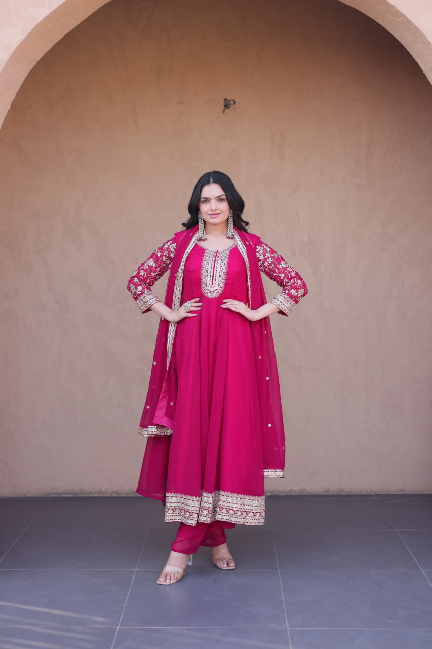 Pink Embroidered Anarkali Gown ClothsVilla