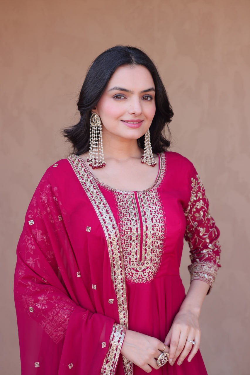 Pink Embroidered Anarkali Gown ClothsVilla