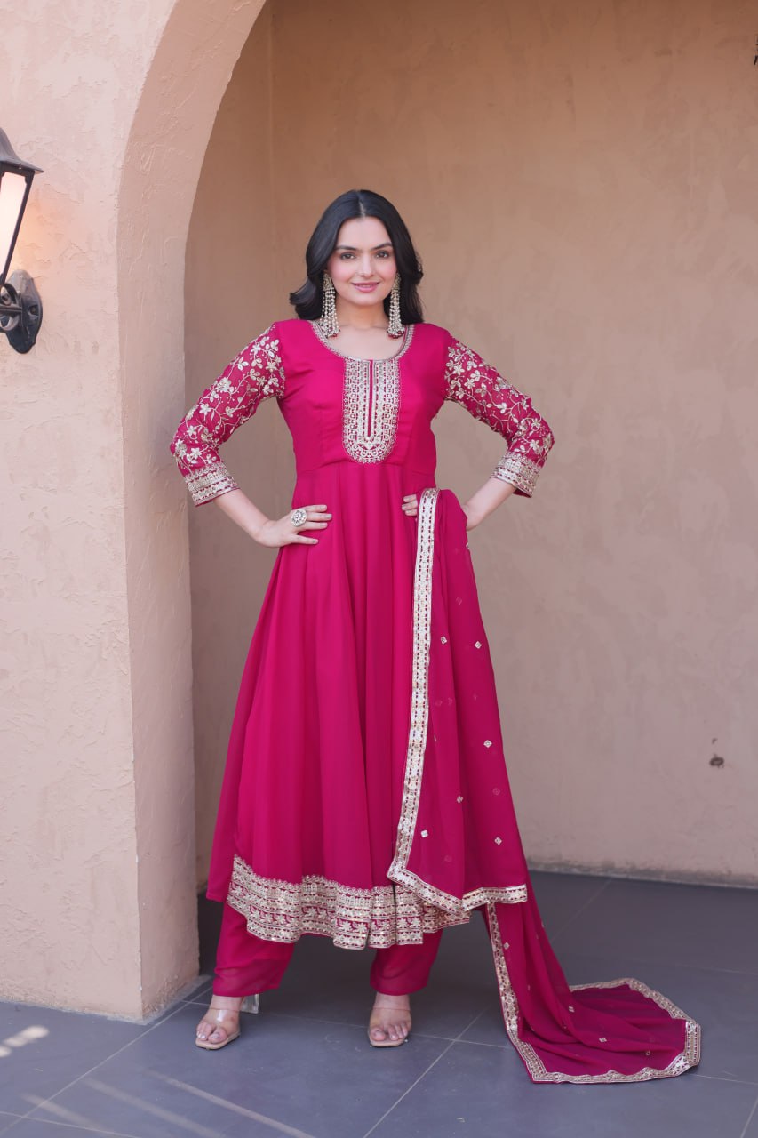 Pink Embroidered Anarkali Gown ClothsVilla