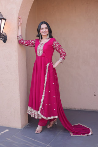 Pink Embroidered Anarkali Gown ClothsVilla