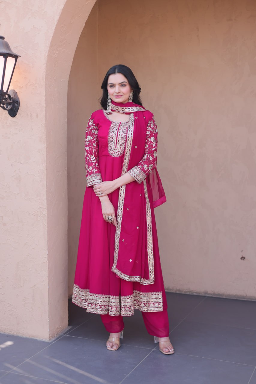 Pink Embroidered Anarkali Gown ClothsVilla