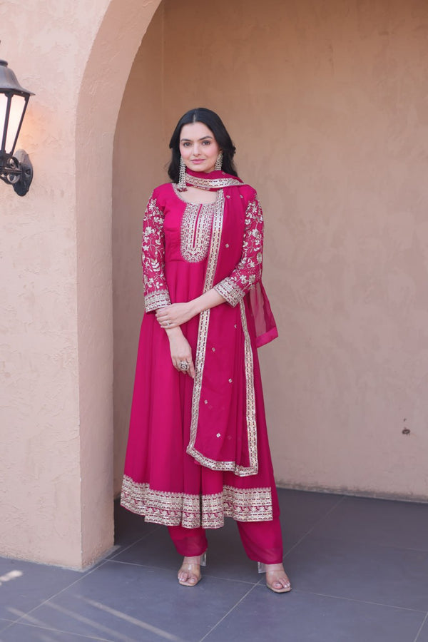 Pink Embroidered Anarkali Gown ClothsVilla