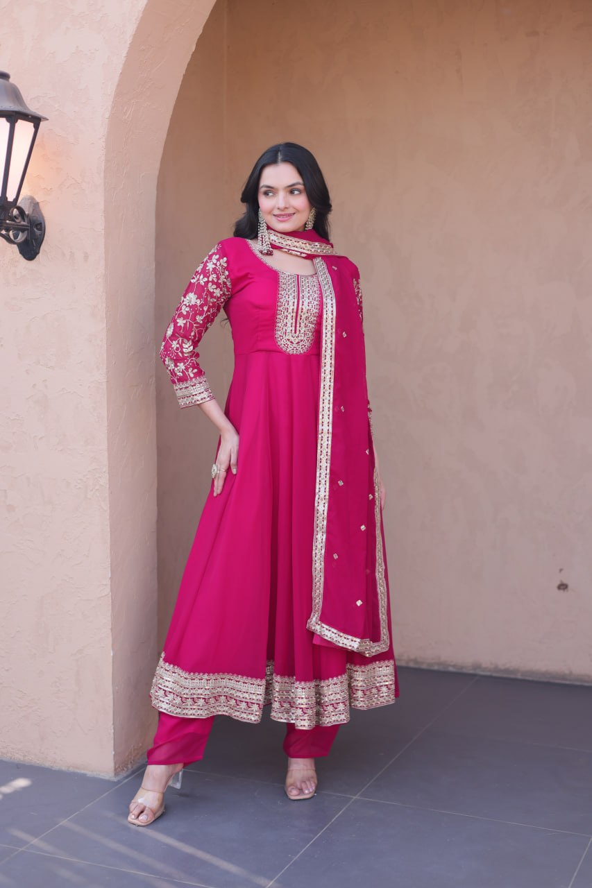 Pink Embroidered Anarkali Gown ClothsVilla