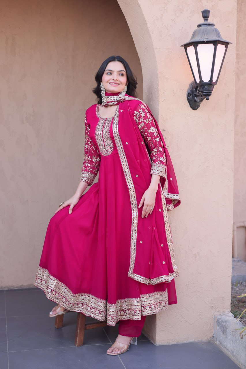 Pink Embroidered Anarkali Gown ClothsVilla