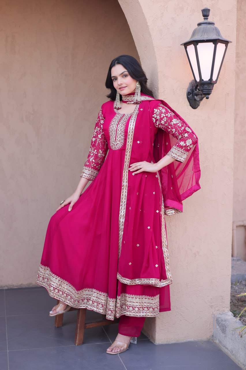 Pink Embroidered Anarkali Gown ClothsVilla