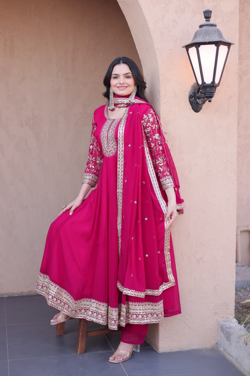 Pink Embroidered Anarkali Gown ClothsVilla