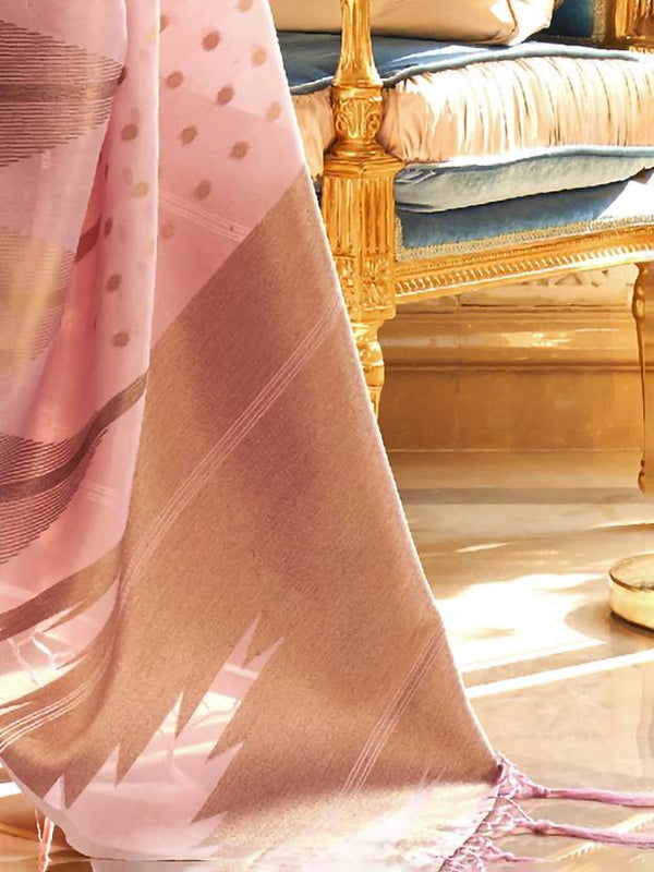 Pink Embroidered Banarasi Tissue Saree with Tassels ClothsVilla