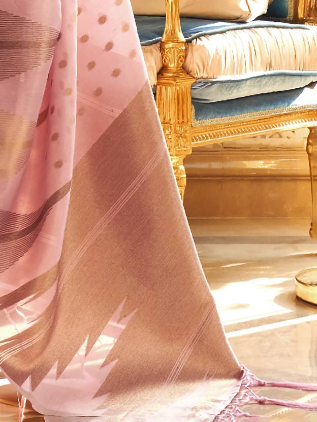 Pink Embroidered Banarasi Tissue Saree with Tassels ClothsVilla