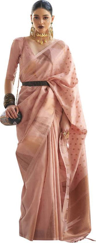 Pink Embroidered Banarasi Tissue Saree with Tassels ClothsVilla