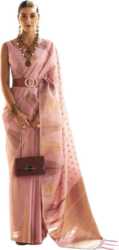 Pink Embroidered Banarasi Tissue Saree with Tassels ClothsVilla
