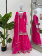 Load image into Gallery viewer, Pink Embroidered Faux Georgette Plazo Suit Set with Dupatta ClothsVilla