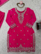 Load image into Gallery viewer, Pink Embroidered Faux Georgette Plazo Suit Set with Dupatta ClothsVilla