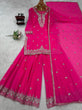 Load image into Gallery viewer, Pink Embroidered Faux Georgette Plazo Suit Set with Dupatta ClothsVilla
