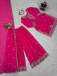 Load image into Gallery viewer, Pink Embroidered Faux Georgette Plazo Suit Set with Dupatta ClothsVilla