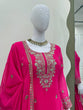 Load image into Gallery viewer, Pink Embroidered Faux Georgette Plazo Suit Set with Dupatta ClothsVilla
